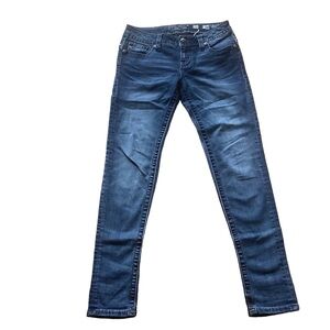 Miss me signature cuffed skinny jeans low rise dark wash rhinestones pockets 26